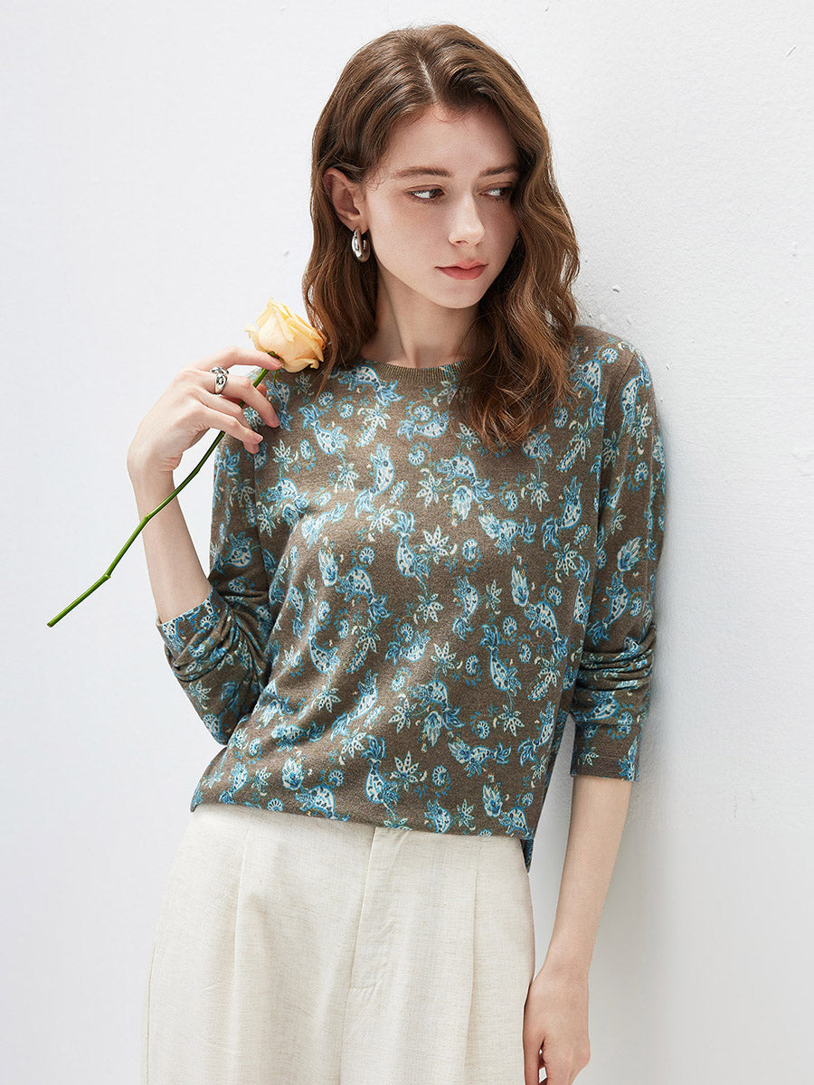 COMOBOCA Women's Paisley Floral Print Knit Sweater