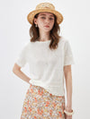 COMOBOCA Cloudy Women's Scalloped Lace Trim Knit T-Shirt