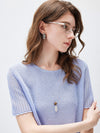 COMOBOCA Women's Openwork Round Neck Knit T-Shirt