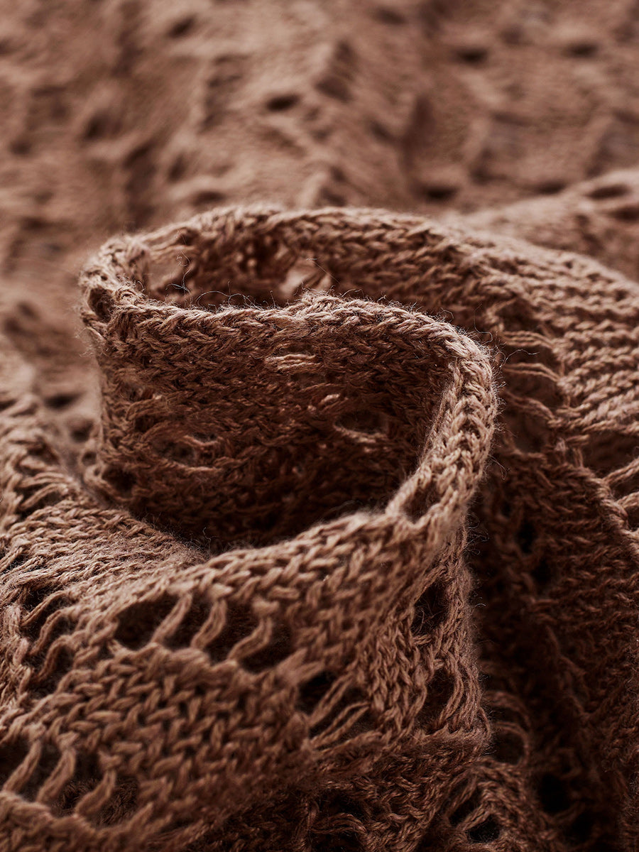 COMOBOCA Women's Linen Lace Knit Tie Front Cardigan