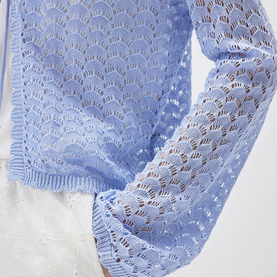 COMOBOCA Women's Linen Lace Knit Tie Front Cardigan