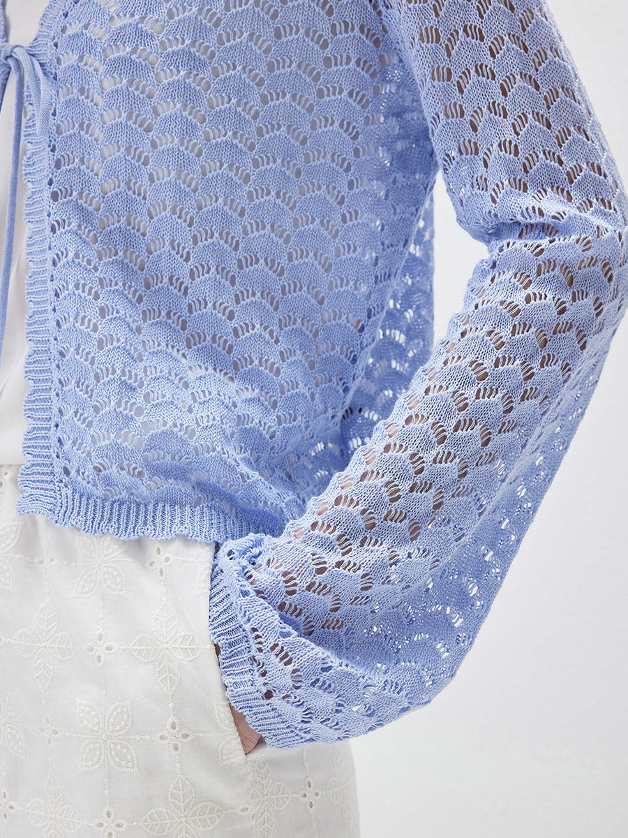 COMOBOCA Women's Linen Lace Knit Tie Front Cardigan