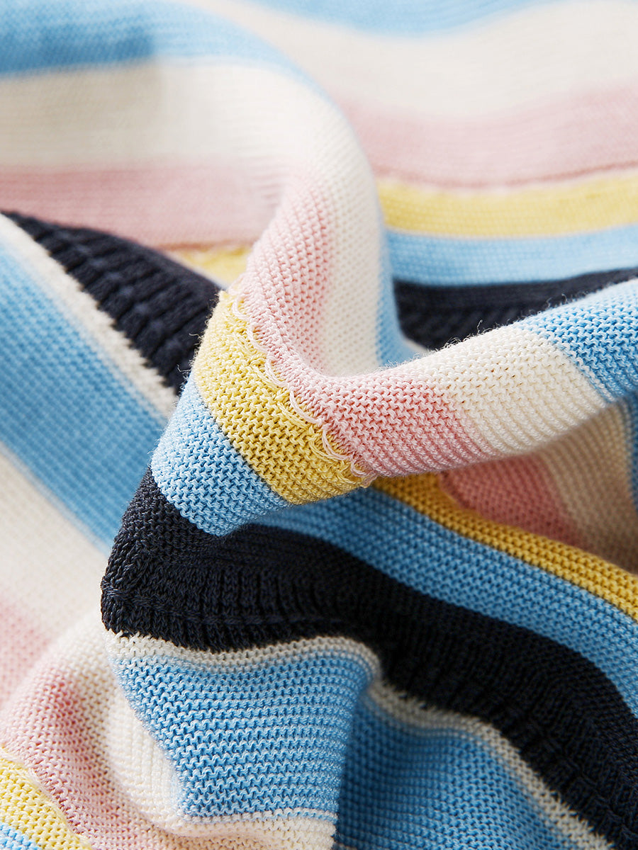 COMOBOCA Women's Multi-Color Stripe Knit T-Shirt