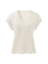Women's V-Neck Silk-Cotton Jacquard Knit Short Sleeve T-Shirt