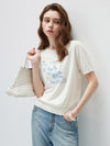 COMOBOCA Women's Floral Embroidered Ribbed Knit T-Shirt