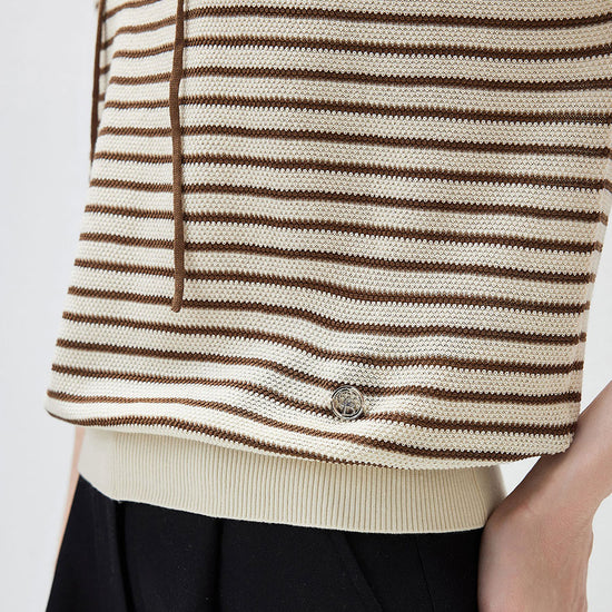 COMOBOCA Women's Striped Contrast Hooded Knit T-Shirt