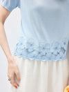 COMOBOCA Women's Floral Lace Trim Knit T-Shirt