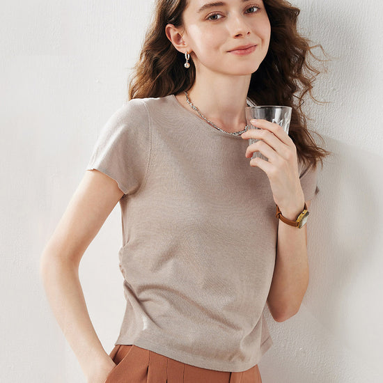 COMOBOCA Women's Round Neck Knit T-Shirt
