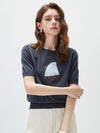 COMOBOCA Women's Elephant Intarsia Ribbed Knit T-Shirt