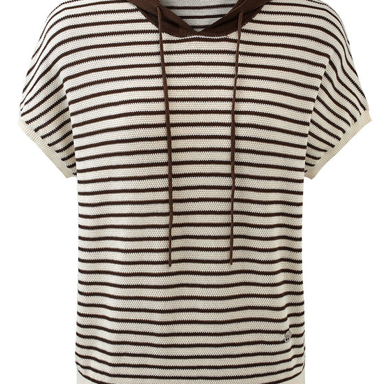 COMOBOCA Women's Striped Contrast Hooded Knit T-Shirt