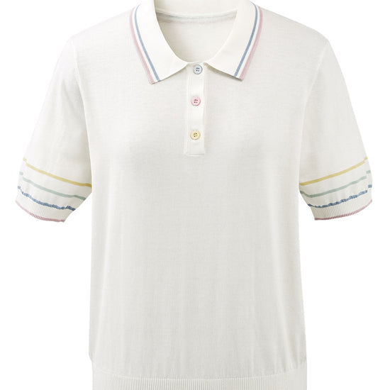 COMOBOCA Women's Knit Polo Top with Rainbow Stripes