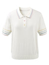 COMOBOCA Women's Knit Polo Top with Rainbow Stripes