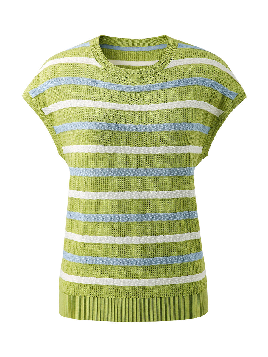 COMOBOCA Women's Striped Knit Cap Sleeve T-Shirt