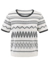 COMOBOCA Women's Fair Isle Geometric Stripe Knit T-Shirt