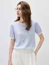 COMOBOCA Women's Geometric Monogram Intarsia Knit T-Shirt