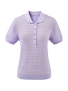 Women's Silk-Cotton Blend Peter Pan Collar Pointelle Knit Short Sleeve Top