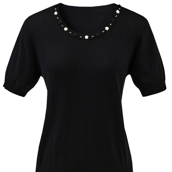 COMOBOCA Women's Rhinestone Trim Knit T-Shirt