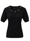 COMOBOCA Women's Rhinestone Trim Knit T-Shirt