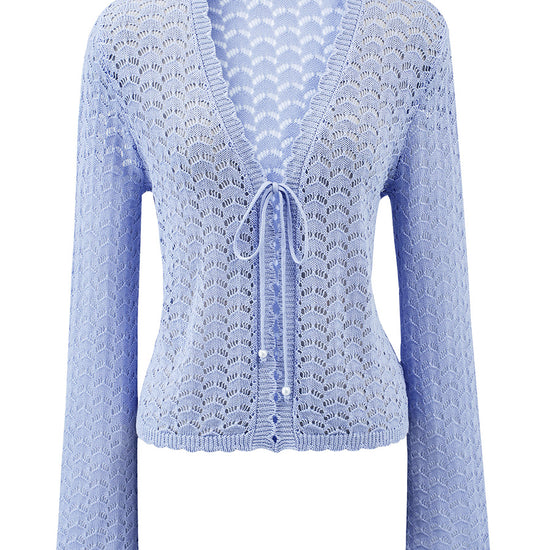 COMOBOCA Women's Linen Lace Knit Tie Front Cardigan