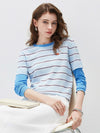 COMOBOCA Women's Layered Striped Round Neck Knit Sweater