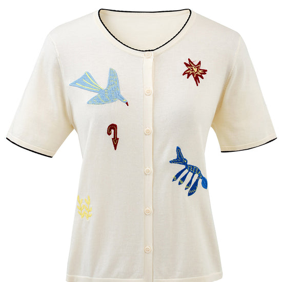 COMOBOCA Women's Embroidered Short Sleeve Cardigan