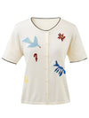 COMOBOCA Women's Embroidered Short Sleeve Cardigan