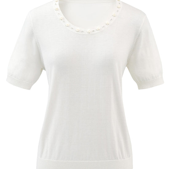 COMOBOCA Women's Rhinestone Trim Knit T-Shirt