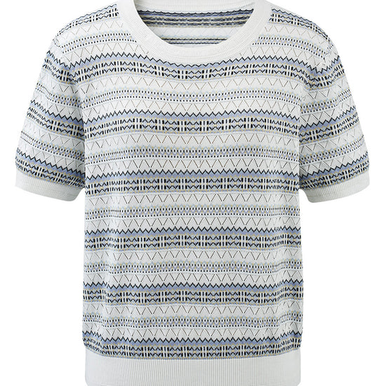COMOBOCA Women's Fair Isle Semi Sheer Knit T-Shirt