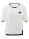 COMOBOCA Women's Panda Motif Contrast Trim Knit T-Shirt