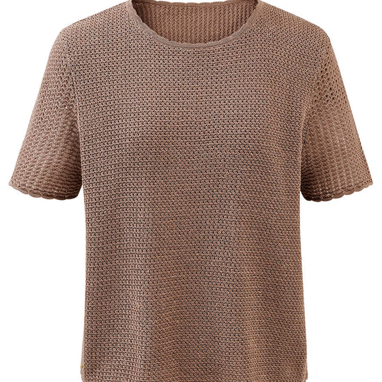 COMOBOCA Women's Openwork Round Neck Knit T-Shirt