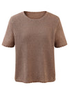 COMOBOCA Women's Openwork Round Neck Knit T-Shirt