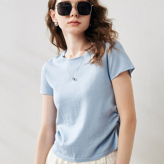 COMOBOCA Women's Round Neck Knit T-Shirt