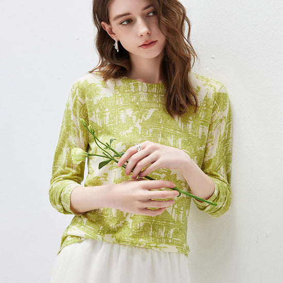 COMOBOCA Women's Cityscape Print Knit Sweater