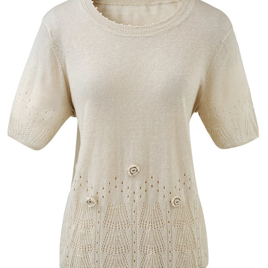 COMOBOCA Women's Sheer Openwork Knit T-Shirt