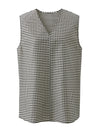 Women's V-neck Mulberry Silk Cotton Plaid Sleeveless Vest With Side Slit