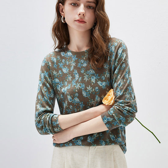 COMOBOCA Women's Paisley Floral Print Knit Sweater