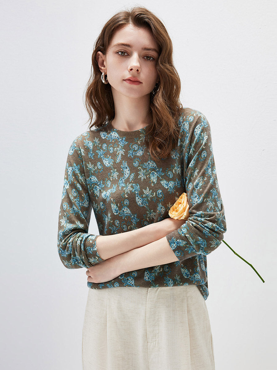 COMOBOCA Women's Paisley Floral Print Knit Sweater