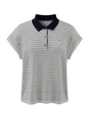 Women’s Mulberry Silk Knit Polo T-Shirt with Contrast Striped