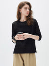 COMOBOCA Black Women's Openwork Round Neck Knit Sweater