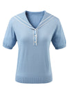 COMOBOCA Women's Sailor Collar Contrast Trim Knit Polo T-Shirt