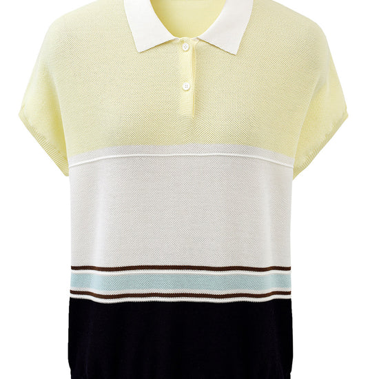 COMOBOCA Women's Color Block Striped Polo Knit T-Shirt