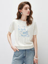 COMOBOCA Cloudy Women's Floral Embroidered Ribbed Knit T-Shirt