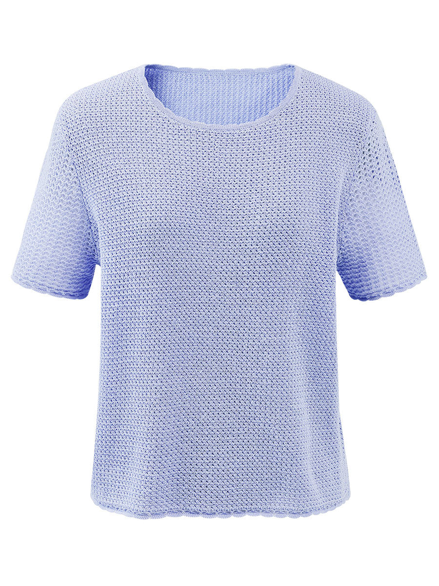 COMOBOCA Women's Openwork Round Neck Knit T-Shirt
