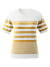 COMOBOCA Women's Contrast Stripe Knit T-Shirt