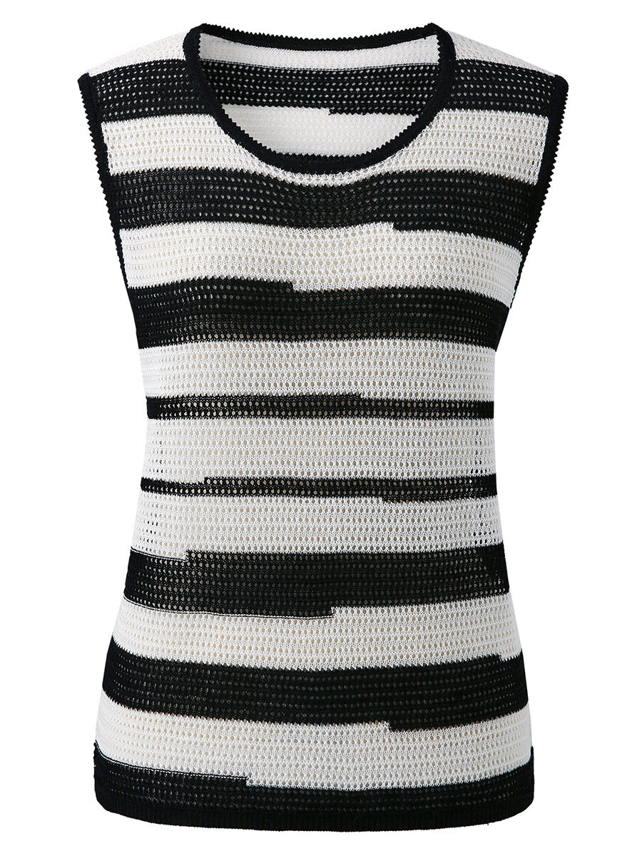 COMOBOCA Women's Crochet Knit Stripe Tank Top