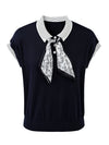 Women’s Mulberry Silk Contrast Collar Striped Knit T-Shirt