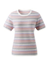 Women’s Silk-Cotton Contrast Stripe Knit Crew Neck Short Sleeve T-Shirt
