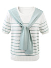 COMOBOCA Women's Striped Knit T-Shirt with Attached Shawl