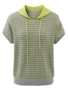 COMOBOCA Women's Striped Contrast Hooded Knit T-Shirt