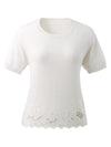 COMOBOCA Women's Floral Lace Trim Knit T-Shirt